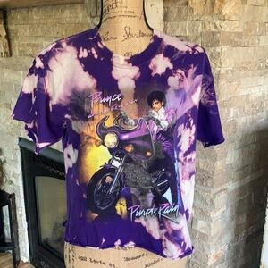 Prince Purple Rain purple cropped bleach graphic T-shirt raw edges short sleeve